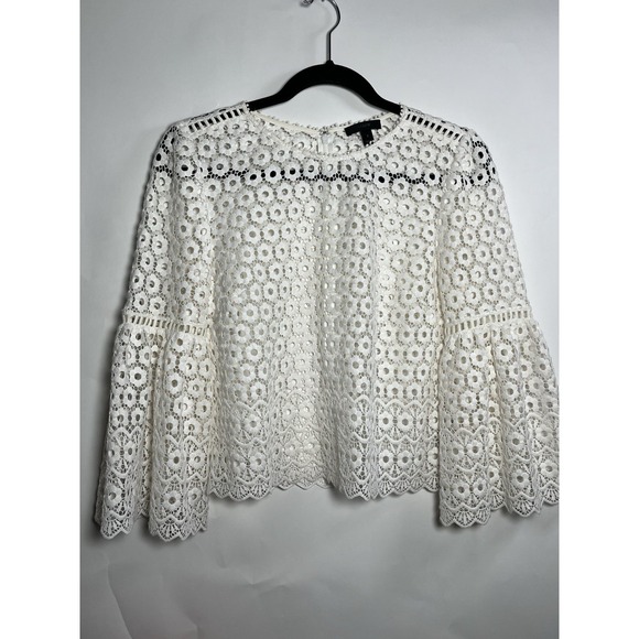 J. Crew Tops - J CREW White Daisy Lace Boxy Top Blouse Bell-Sleeve Sz 2 Boho‎ Floral Whimsy